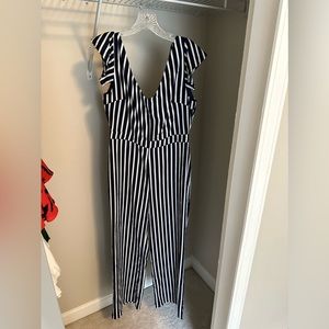 Blue and white striped jumpsuit
